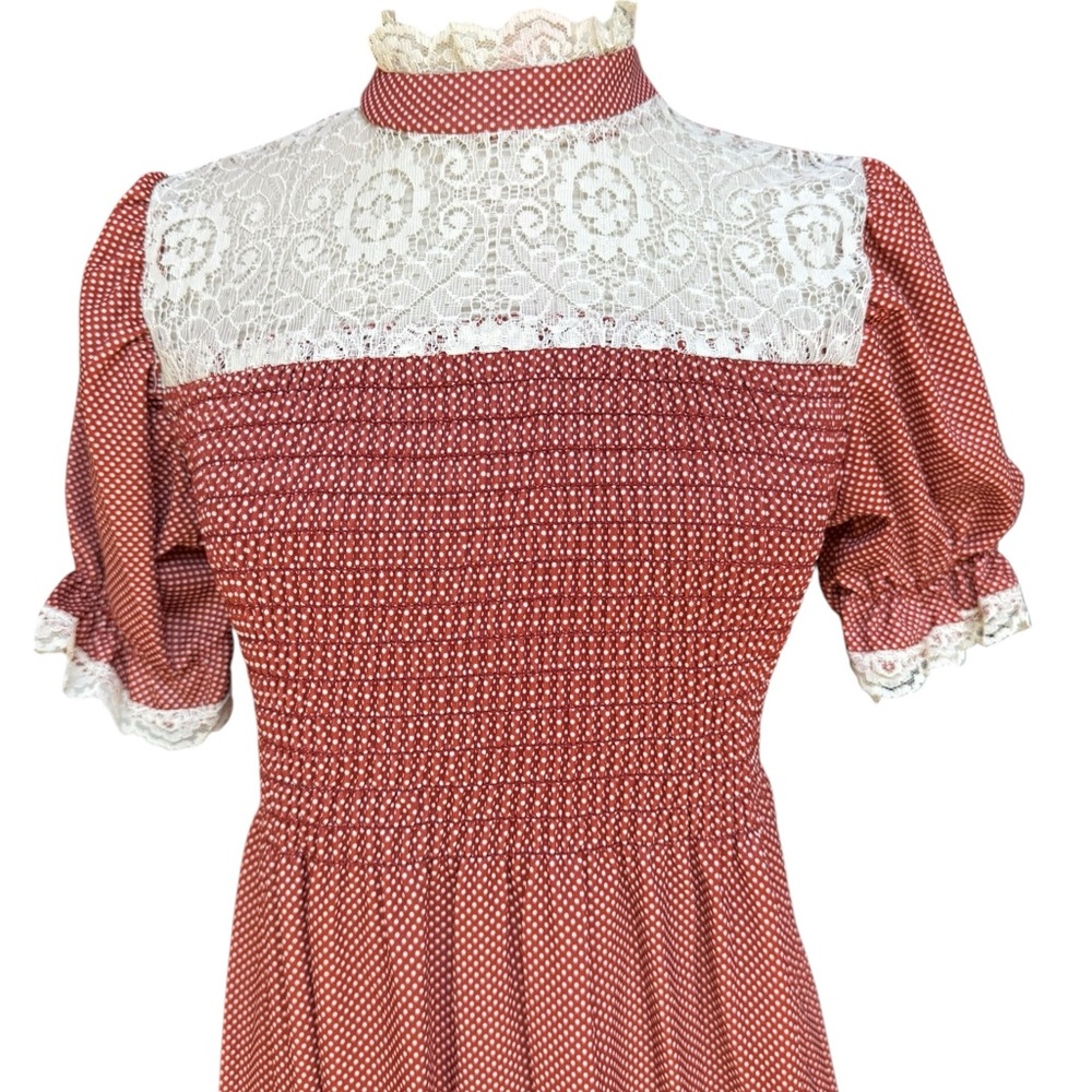 Deadstock 1970s White Lace Collar, Yoke, Sleeves & Hem Polka Dot Prairie/Cottag - Picture 2 of 8